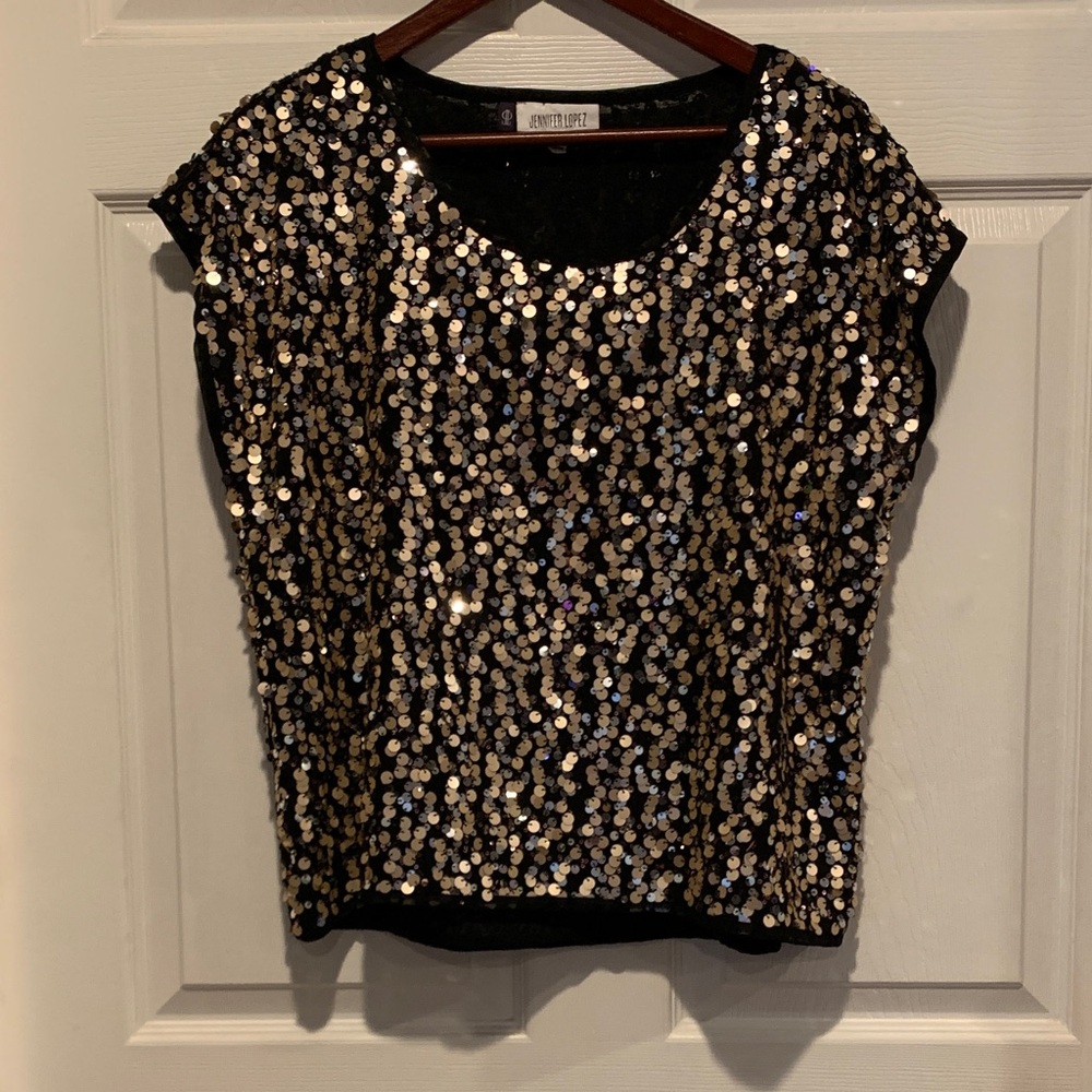 Jennifer Lopez Black Crop Top with Gold Sequins